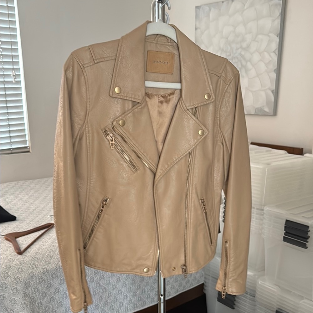 Blank NYC Tan Leather Biker Jacket with Asymmetrical Zipper